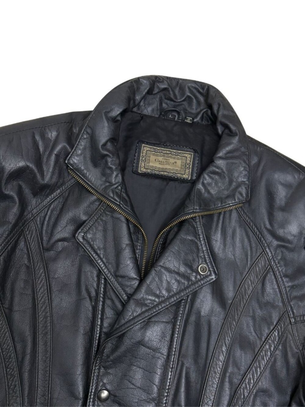 Vintage GALLUCCI LEATHER Coat Korean Bomber Black Retro Jacket Mens Large - Picture 2 of 6